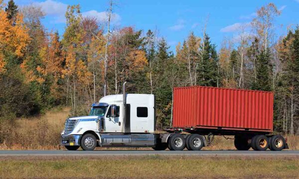 truck driving down highway