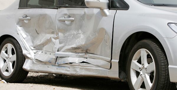 Damaged car after a t-bone accident