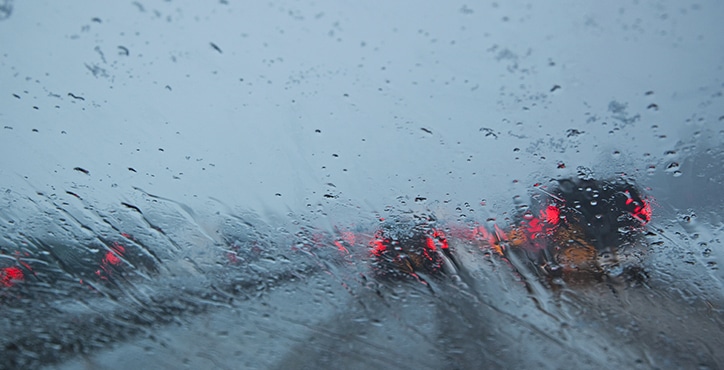 Rain obscuring view out of windshield during bad weather