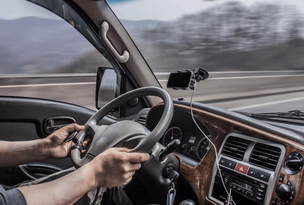 trucker behind wheel