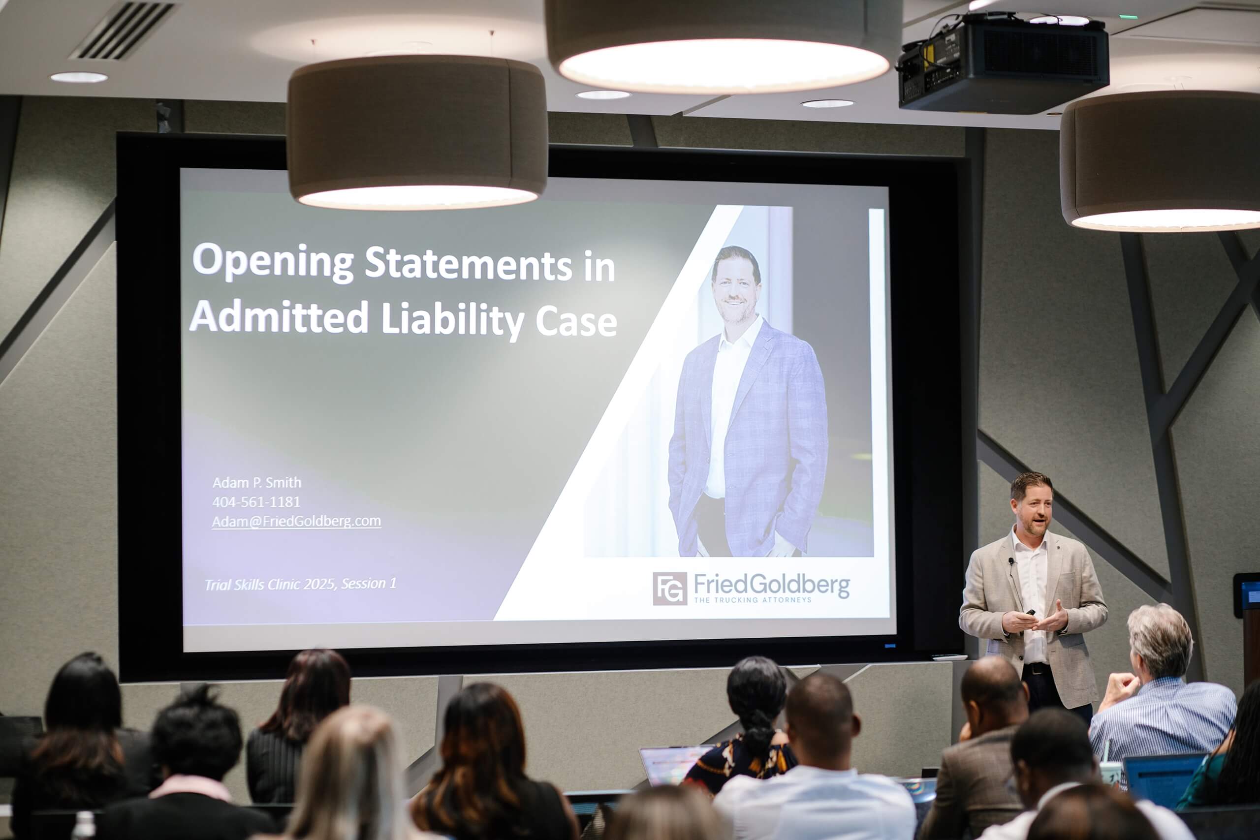 Attorney Michael Goldberg presents opening statements training at Trial Skills Clinic 2025.