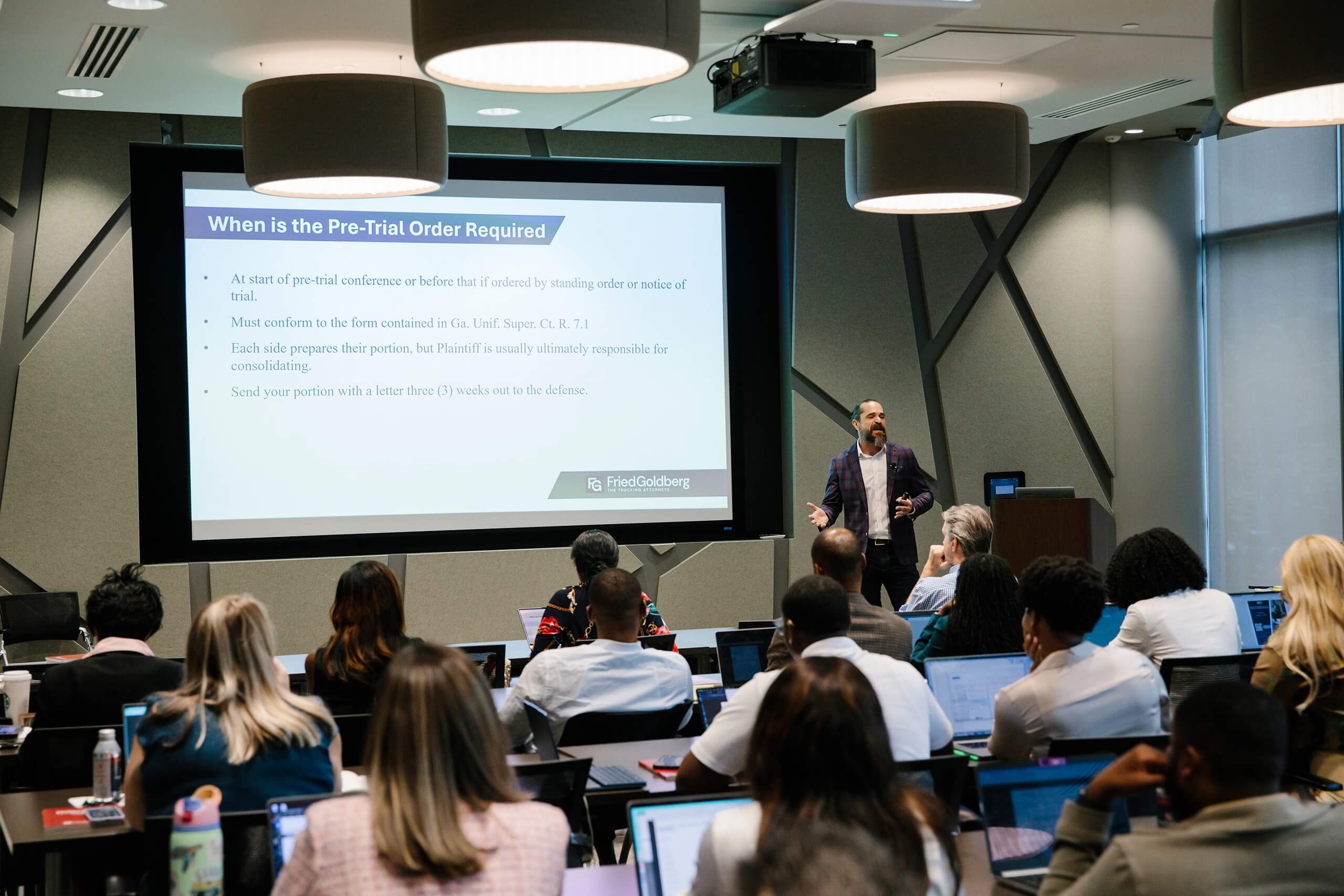 Attorney Nathan Gaffney presenting at Trial Skills Clinic 2025.